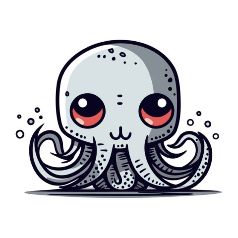 Cute cartoon octopus with eyes and tentacles. Vector illustratio