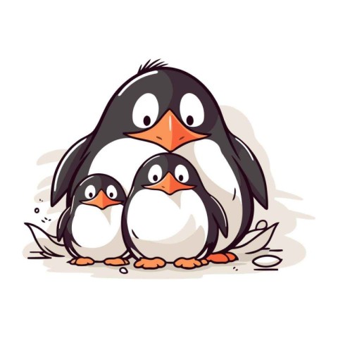 Penguin family. Cute cartoon animal. Vector illustration.