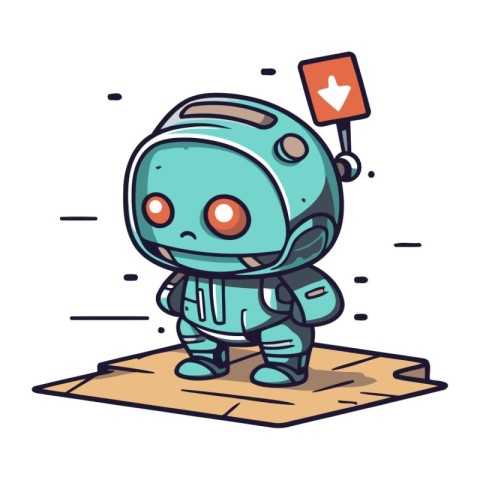 Astronaut holding a sign. Vector illustration in cartoon style.