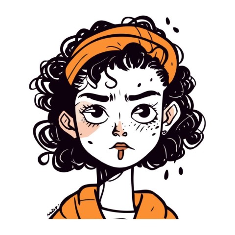 Portrait of a sad girl with tears in her eyes. Vector illustrati