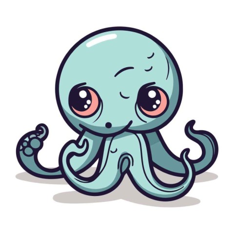 Cute octopus cartoon character vector illustration. Isolated on