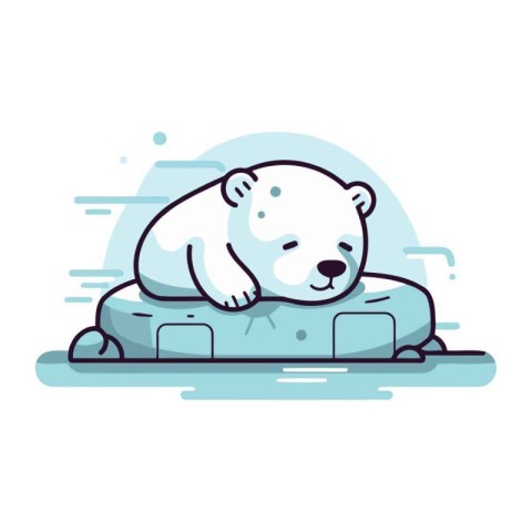 Polar bear sleeping on ice. Vector illustration in flat style.