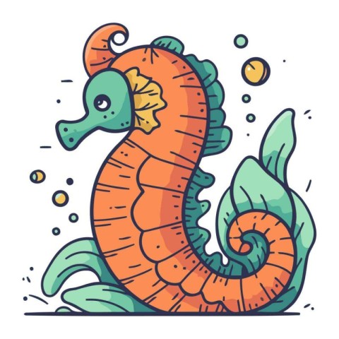 Sea horse. Colored vector illustration in doodle style.