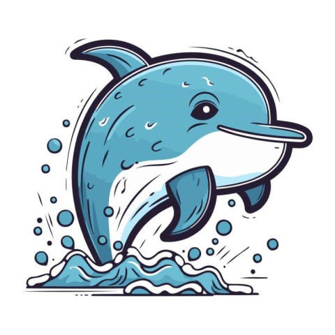 Cartoon dolphin jumping out of the water. Vector illustration is