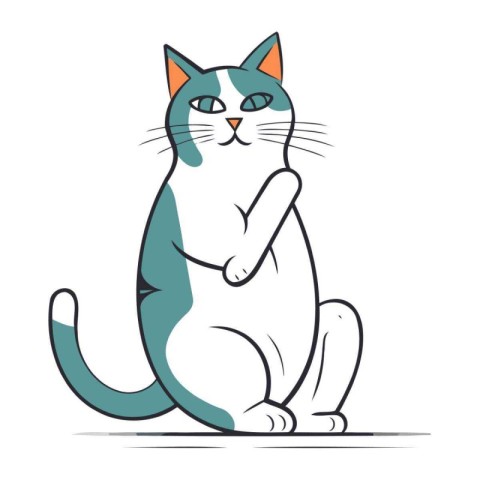 Cute cartoon cat sitting on white background. Vector illustratio