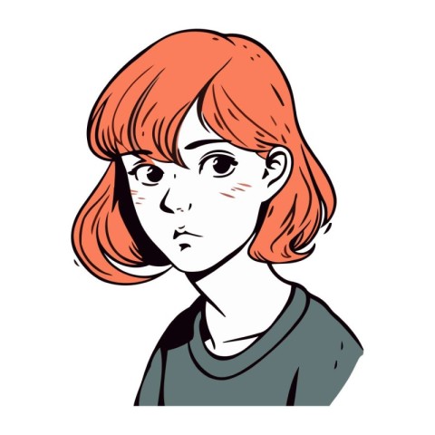 Portrait of a young woman with red hair. Vector illustration.