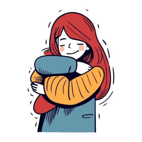 Young woman hugging her friend. Vector illustration in hand draw