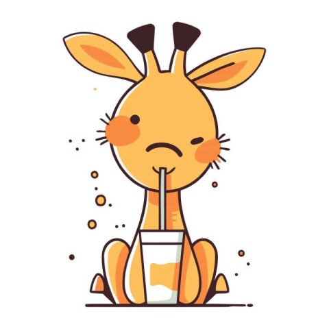 Cute giraffe drinking milk. Vector illustration in cartoon style