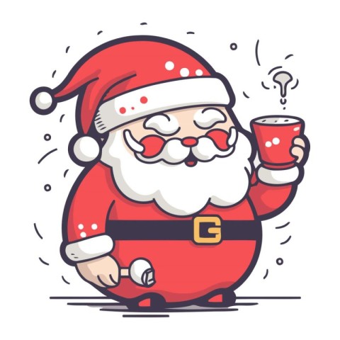 Santa Claus holding a cup of coffee. Vector illustration. Merry