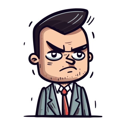 Angry businessman cartoon character. Vector illustration in a fl