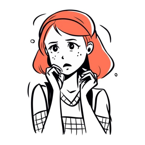 Vector illustration of a redhead girl who is worried about somet