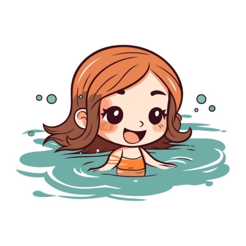 Cute girl in a swimming pool. Vector illustration isolated on wh