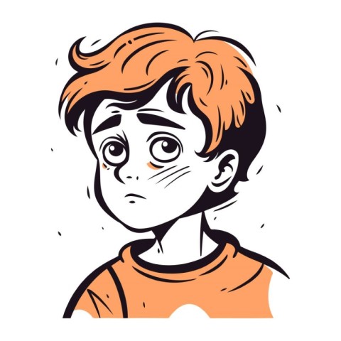 Portrait of a sad boy with red hair. Vector illustration.