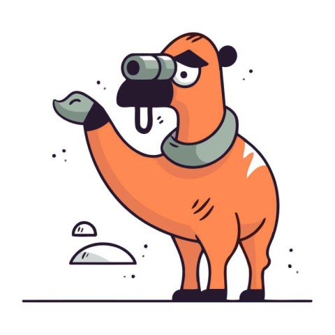 Camel with binoculars. Vector illustration in flat style.