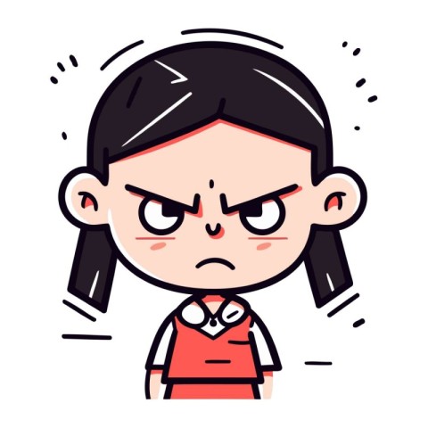 Angry Girl Face Expression   Cute Cartoon Girl Vector Illustrati