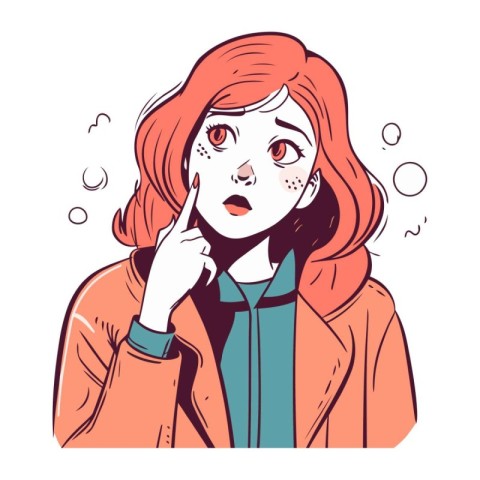 Vector illustration of a girl with a surprised face in a coat.