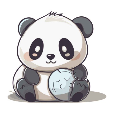 Cute cartoon panda holding a tennis ball. Vector illustration.