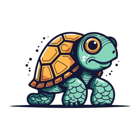 Cute cartoon turtle on a white background. Vector illustration f