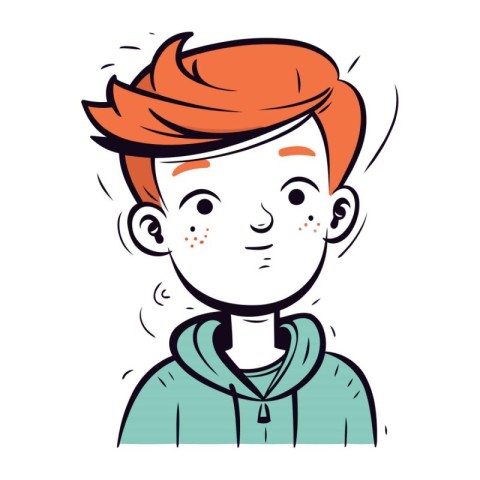 Vector illustration of a boy with red hair in a blue hoodie