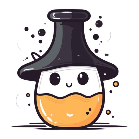 Cute cartoon vector illustration of a black magic hat with a pot