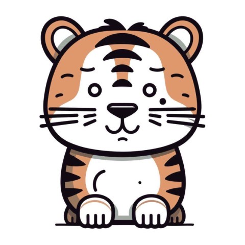 Cute cartoon tiger isolated on a white background. Vector illust