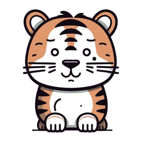 Cute cartoon tiger isolated on a white background. Vector illust
