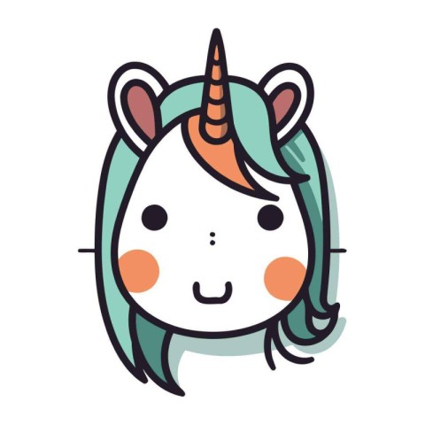 cute unicorn head kawaii character vector illustartion design