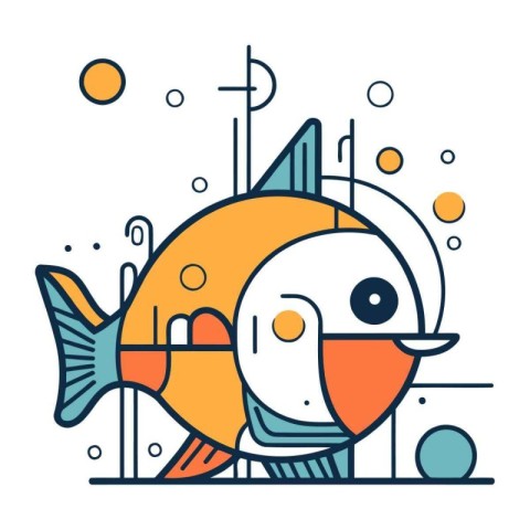 Cute cartoon fish. Vector linear illustration. Colorful flat des