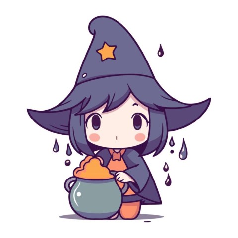 Illustration of a Cute Little Witch Wearing a Witch Costume