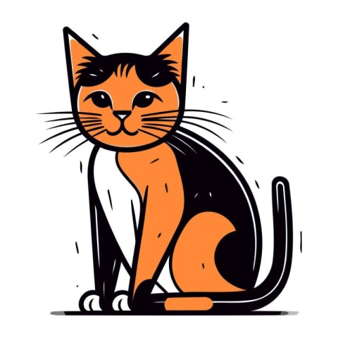 Cute cartoon cat sitting. Vector illustration in doodle style.