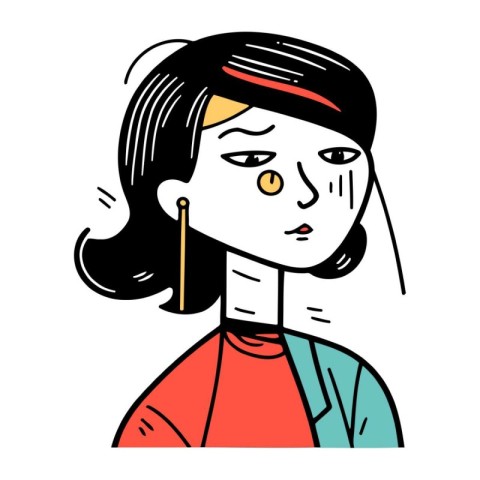 Woman with headache. Vector illustration in doodle comic style.