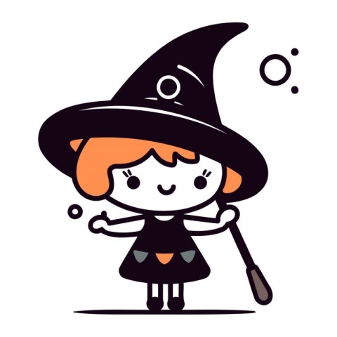 Cute witch with magic wand. Vector illustration in cartoon style