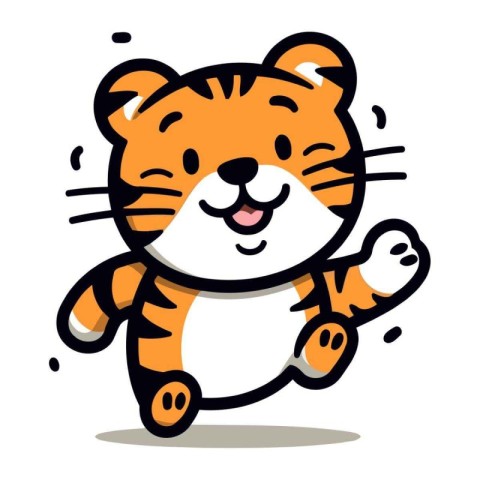 Cute cartoon tiger character. Vector illustration isolated on wh