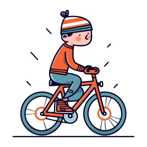 Cute little boy riding a bicycle. Vector illustration in cartoon