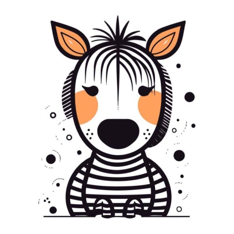 Cute zebra. Vector illustration in flat style. Isolated on white