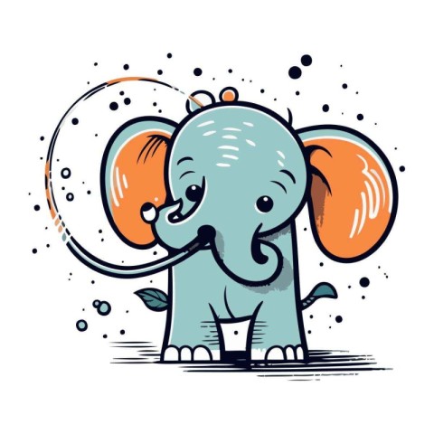 Cute cartoon elephant. Hand drawn vector illustration isolated o