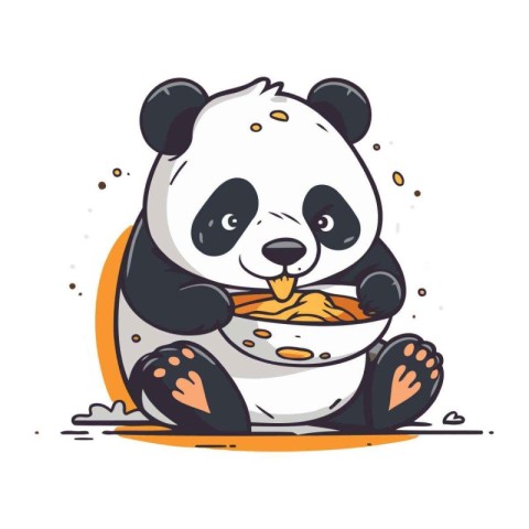 Cute panda eating food. Vector illustration in cartoon style.