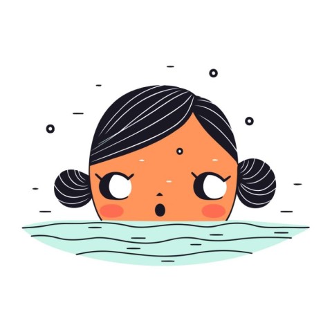 Cute kawaii girl in the sea. Vector illustration.