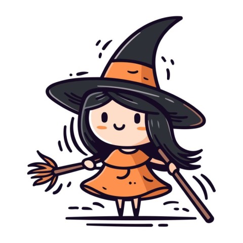 Cute little girl in witch costume. Vector illustration in cartoo