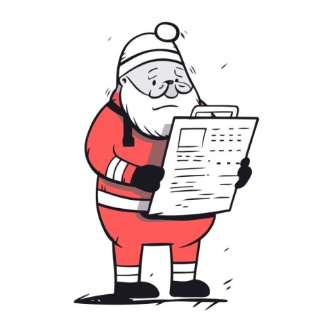 Santa Claus reading a newspaper. Vector illustration of Santa Cl