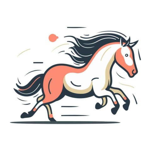 Running horse with long mane. Vector illustration in cartoon sty