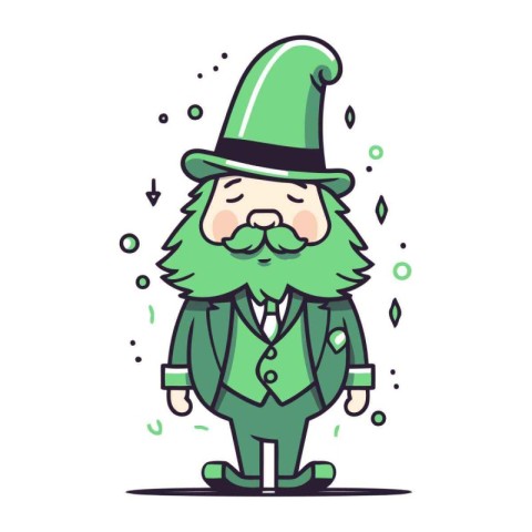 Leprechaun in green suit and hat. Vector illustration.