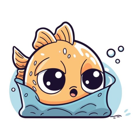 Cute cartoon puffer fish with eyes and mouth. Vector illustratio