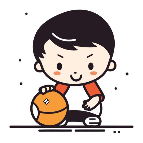 Cute little boy playing basketball. Vector illustration in flat