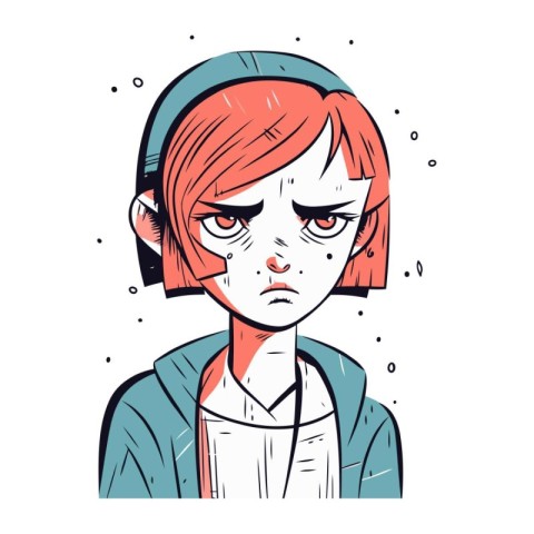 Portrait of a sad girl. Vector illustration in sketch style.
