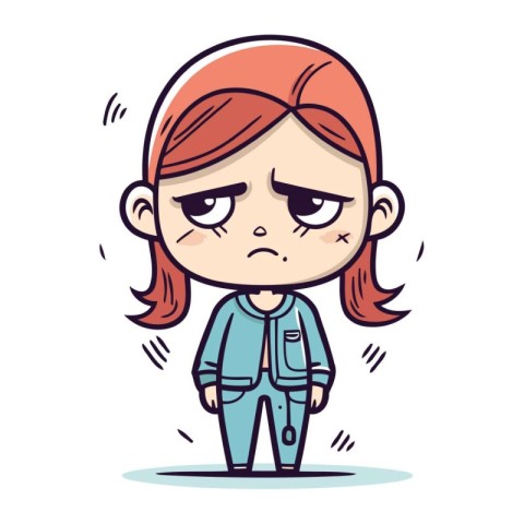 Angry little girl in overalls. Vector illustration in cartoon st