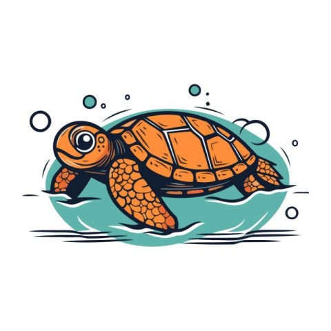 Sea turtle swimming in the sea. vector illustration. Isolated on