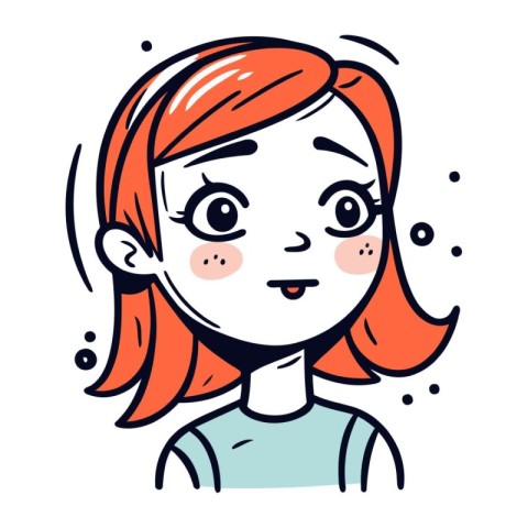 Vector illustration of a cute cartoon girl with red hair and fac