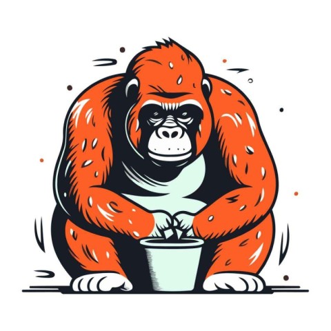 Gorilla holding a bucket of water. Vector illustration for your