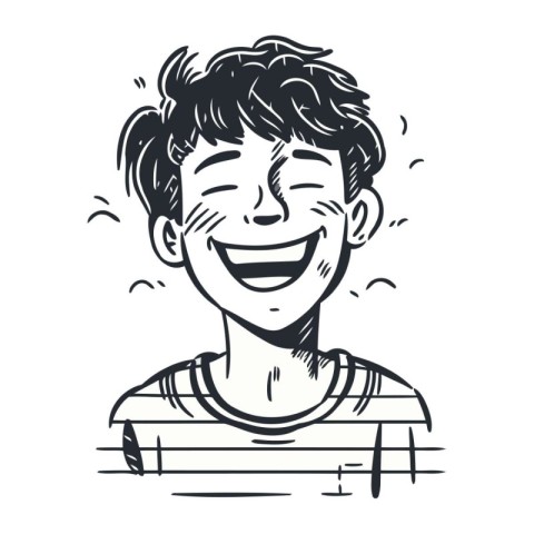 Smiling young man. Black and white vector illustration in sketch